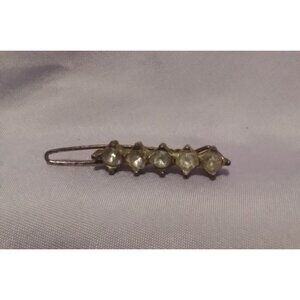 Vintage Hair Pin Barrette With Five Clear Rhinestones
